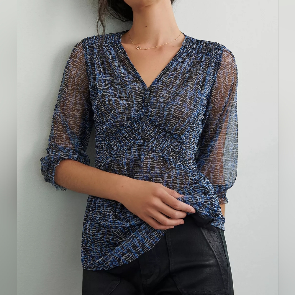 Anthropologie Sheer Mesh Gretchen Smocked Tunic Size Medium